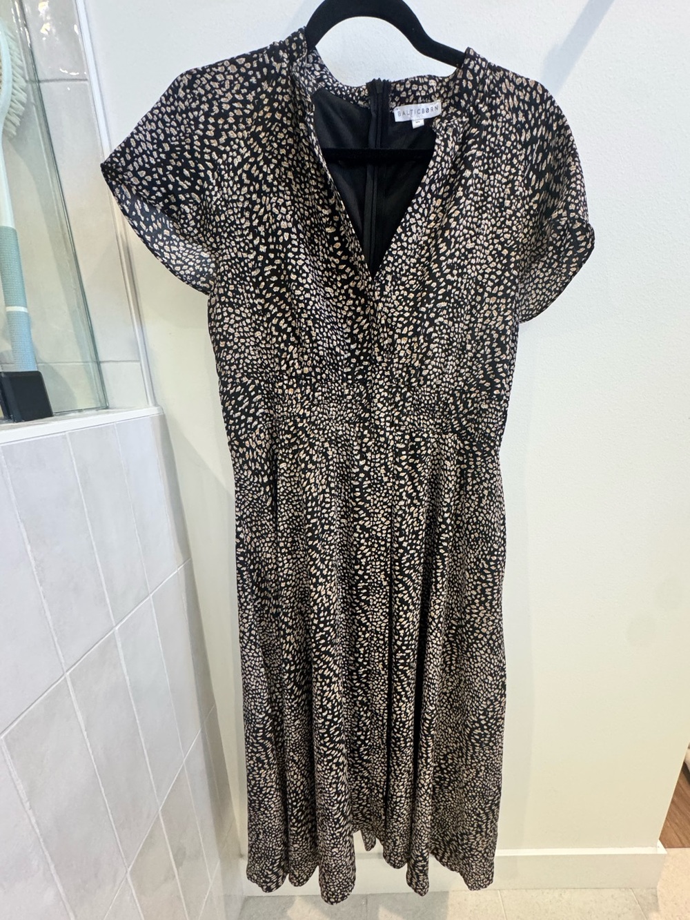 Baltic Born Black Animal print Midi Dress with V-Neck zip back XL